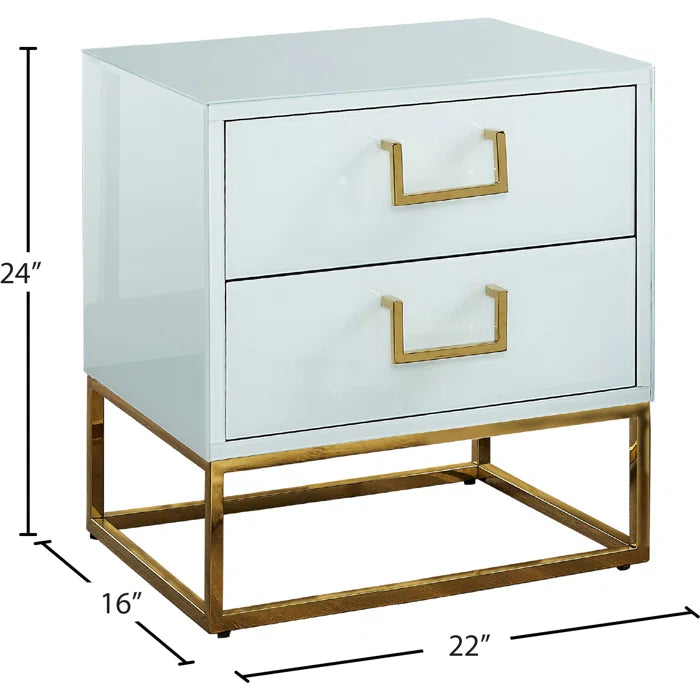 White/Gold Kemble 24'' Tall 2 - Drawer Stainless Steel Nightstand