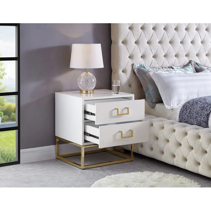 White/Gold Kemble 24'' Tall 2 - Drawer Stainless Steel Nightstand