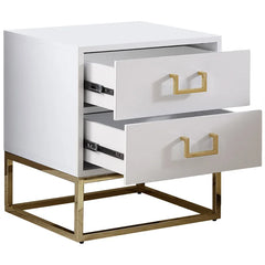 White/Gold Kemble 24'' Tall 2 - Drawer Stainless Steel Nightstand