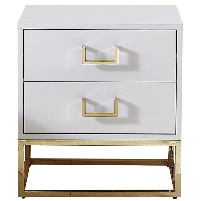 White/Gold Kemble 24'' Tall 2 - Drawer Stainless Steel Nightstand