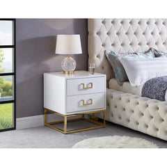 White/Gold Kemble 24'' Tall 2 - Drawer Stainless Steel Nightstand