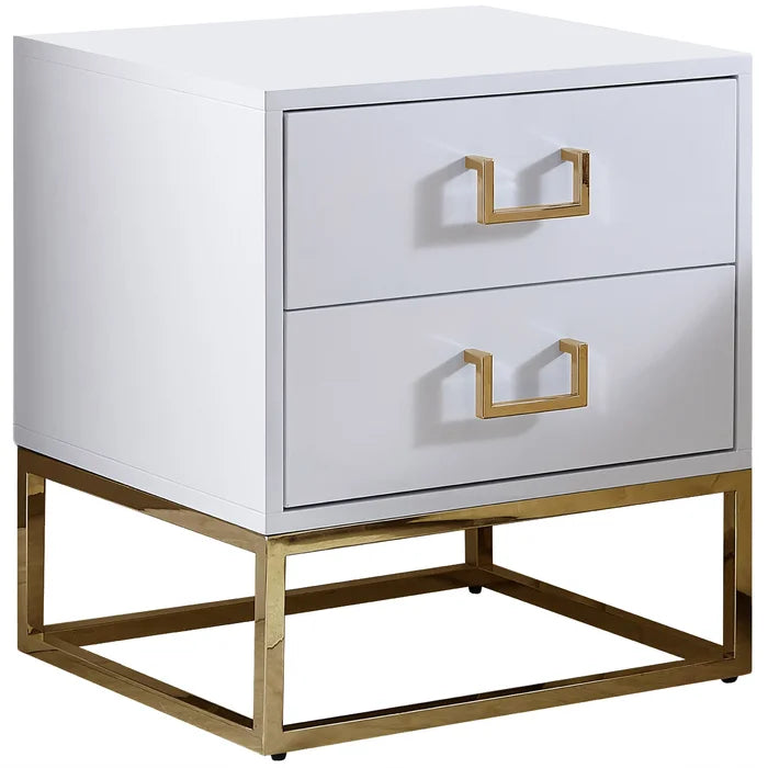 White/Gold Kemble 24'' Tall 2 - Drawer Stainless Steel Nightstand