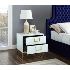 White/Gold Kemble 24'' Tall 2 - Drawer Stainless Steel Nightstand