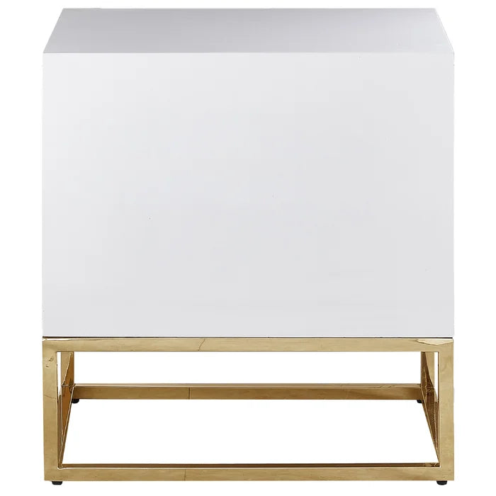 White/Gold Kemble 24'' Tall 2 - Drawer Stainless Steel Nightstand