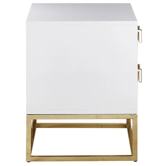 White/Gold Kemble 24'' Tall 2 - Drawer Stainless Steel Nightstand