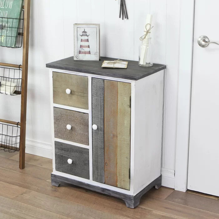 Kempner 29.75'' Tall 3 - Drawer Nightstand in White/Washed Out Green/Tan