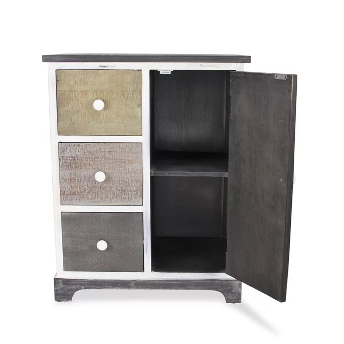 Kempner 29.75'' Tall 3 - Drawer Nightstand in White/Washed Out Green/Tan