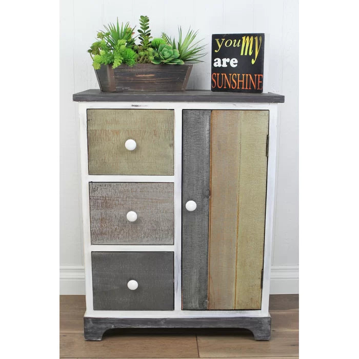 Kempner 29.75'' Tall 3 - Drawer Nightstand in White/Washed Out Green/Tan