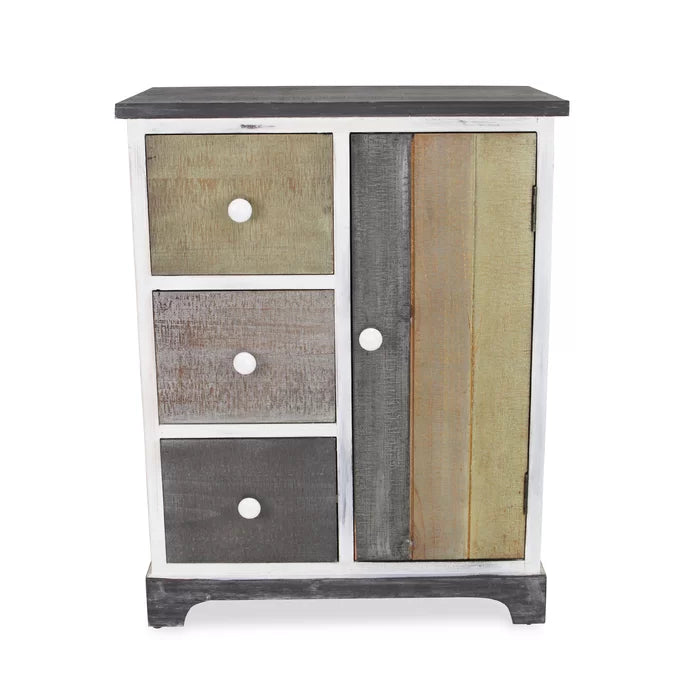 Kempner 29.75'' Tall 3 - Drawer Nightstand in White/Washed Out Green/Tan