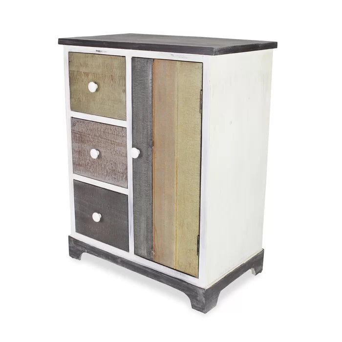 Kempner 29.75'' Tall 3 - Drawer Nightstand in White/Washed Out Green/Tan