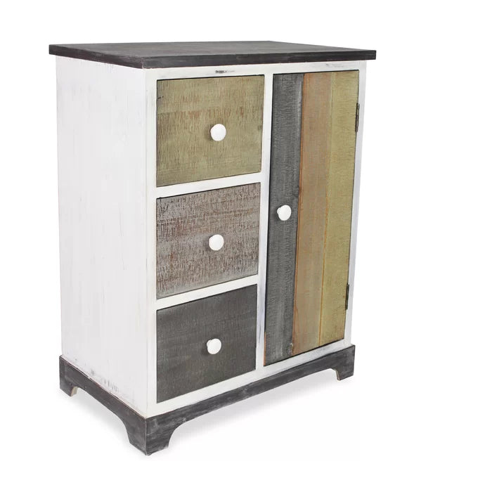 Kempner 29.75'' Tall 3 - Drawer Nightstand in White/Washed Out Green/Tan