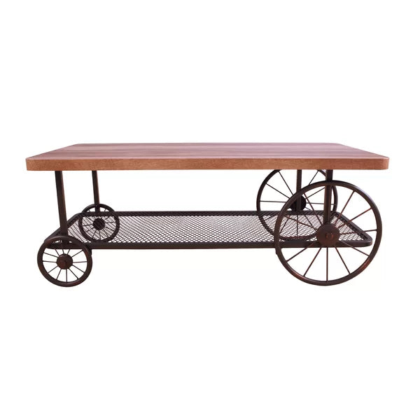 Kendig Wheel Coffee Table Open Storage with Bottom Shelf
