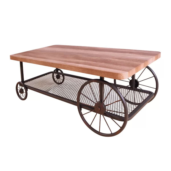 Kendig Wheel Coffee Table Open Storage with Bottom Shelf