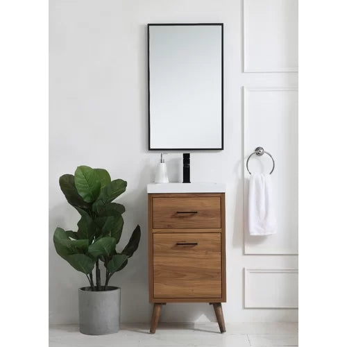 Walnut Brown Kenn 18" Single Bathroom Vanity Set Contemporary Styling