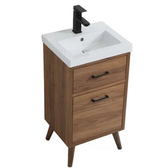 Walnut Brown Kenn 18" Single Bathroom Vanity Set Contemporary Styling