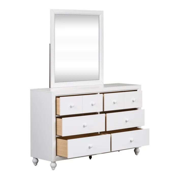 White Kennell 6 Drawer 54'' W Double Dresser with Mirror Perfect Organize