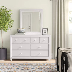 White Kennell 6 Drawer 54'' W Double Dresser with Mirror Perfect Organize