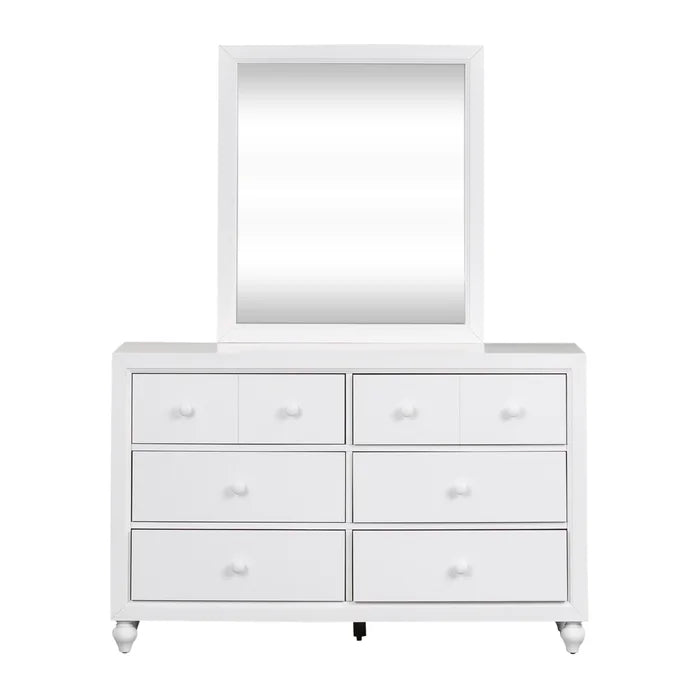 White Kennell 6 Drawer 54'' W Double Dresser with Mirror Perfect Organize