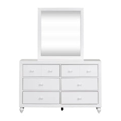 White Kennell 6 Drawer 54'' W Double Dresser with Mirror Perfect Organize