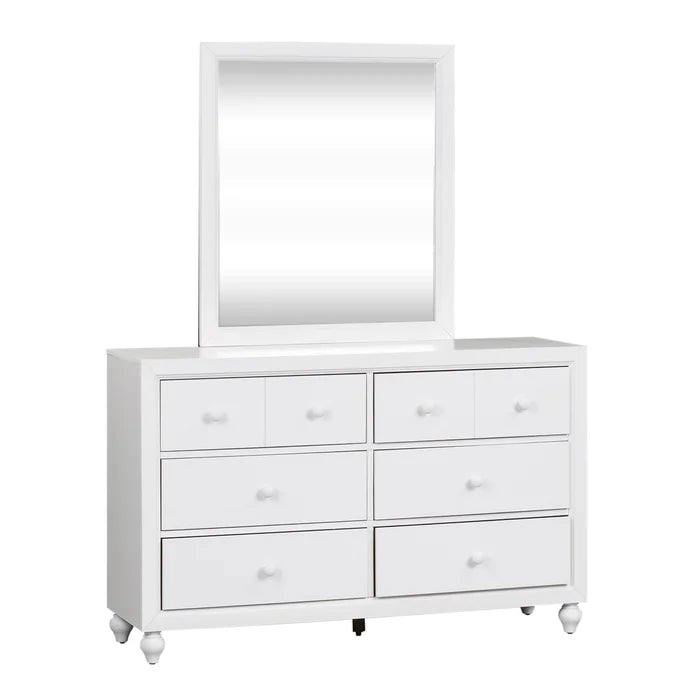 White Kennell 6 Drawer 54'' W Double Dresser with Mirror Perfect Organize