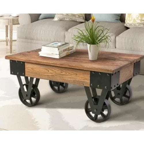 Wheel Coffee Table Solid Wood Solid Strength Rated For Up To 150 Pounds Perfect For Living Room