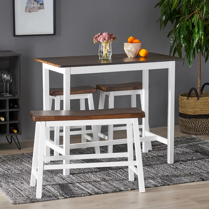 Kerley 4 - Person Counter Height Solid Wood Dining Set Farmhouse Style