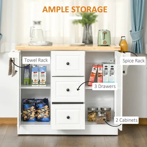 Kerlin 49.5'' Wide Rolling Kitchen Island with Solid Wood Top