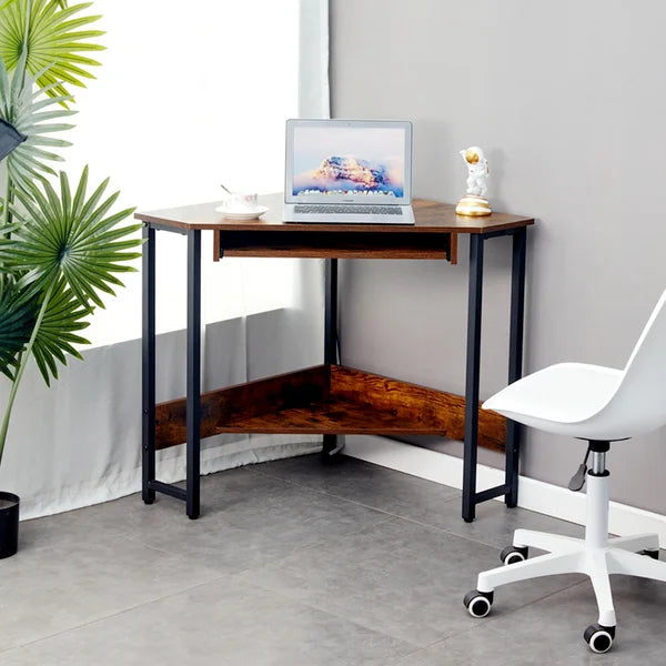 Brown/Black Corner Desk Open Shelving Perfect for Storage Space Orgnanize
