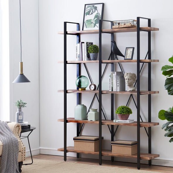 (5 Shelves) 79.9” H x 60” W x 13”D Iron Etagere Bookcase Open Etagere Bookcase Features Long Shelves that