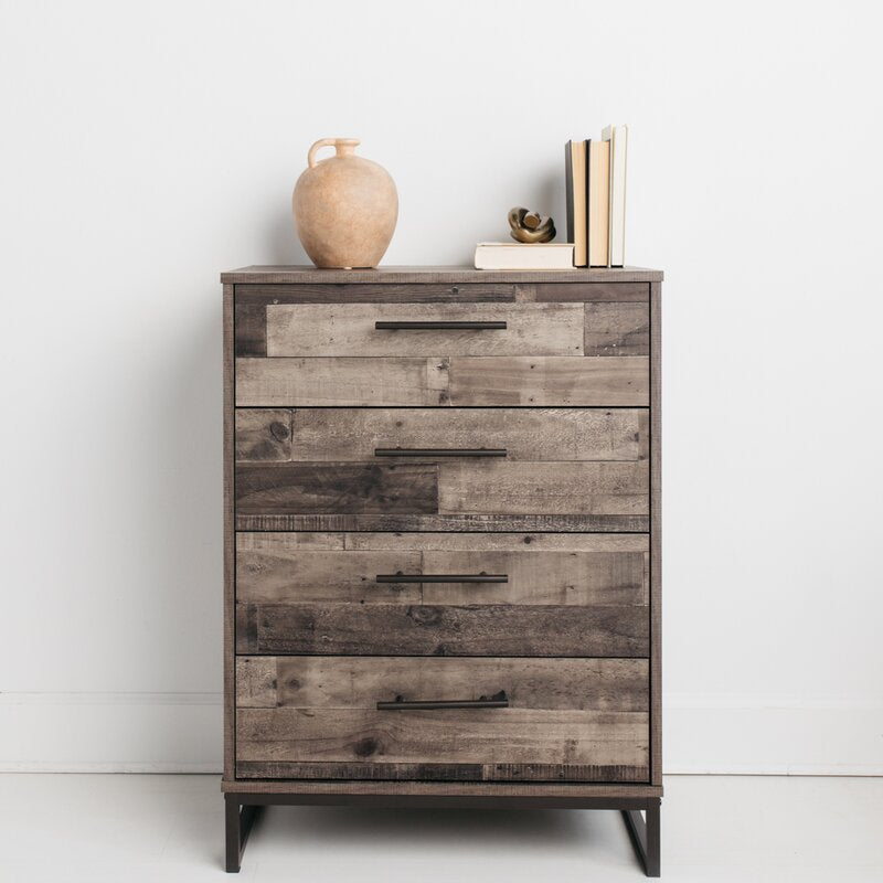 Multi-Gray Kian 4 Drawer 28'' W Chest Stunning Two-tone Finish