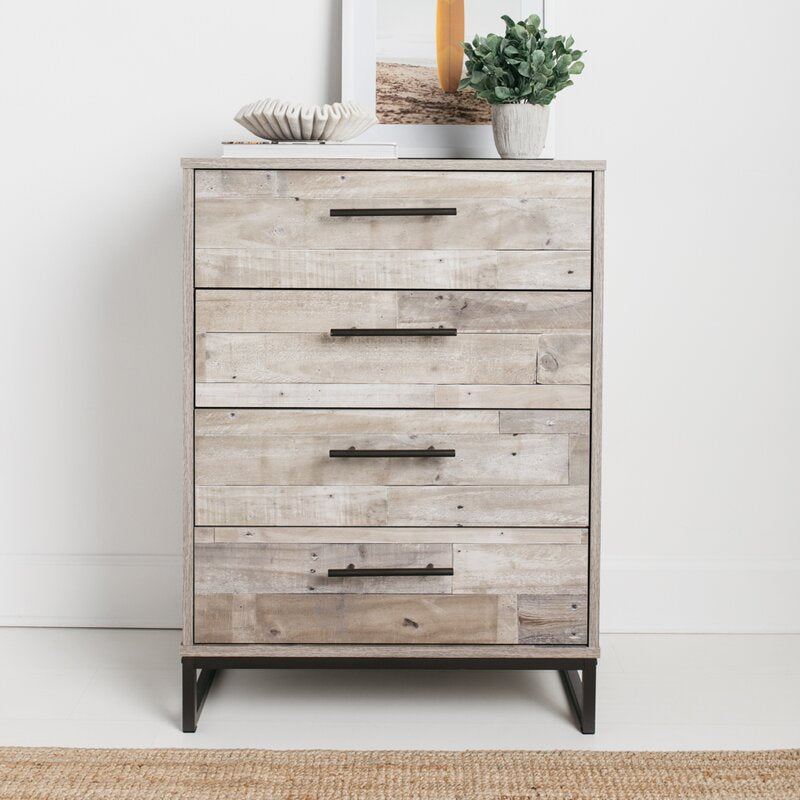 Whitewash Kian 4 Drawer 28'' W Chest Smooth-Operating Drawers