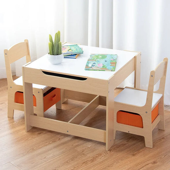 Natural Kids 3 Piece Square Play / Activity Table and Chair Set Built-in Storage Box