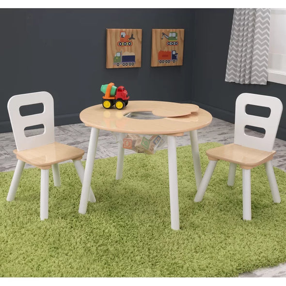 White Natural Kids Round Play Activity Table and Chair Set Provides Plenty of Storage Space