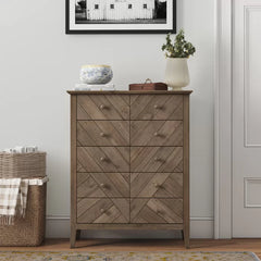 Rustic Brown Kidsgrove 5 Drawer Solid Wood Chest Traditional Inspired Aesthetic