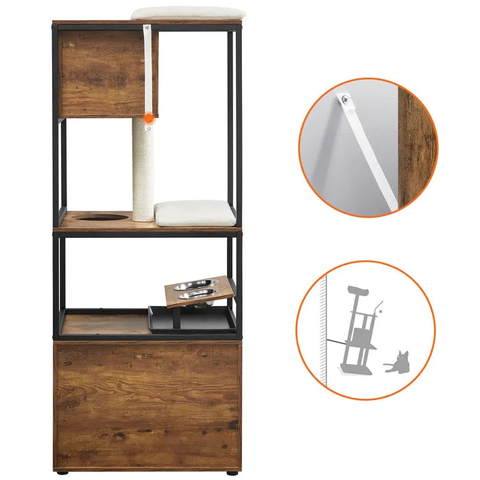 Rustic Brown/Black Kimmel 58" Cat Condo Perfect Napping or Playing