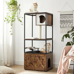 Rustic Brown/Black Kimmel 58" Cat Condo Perfect Napping or Playing