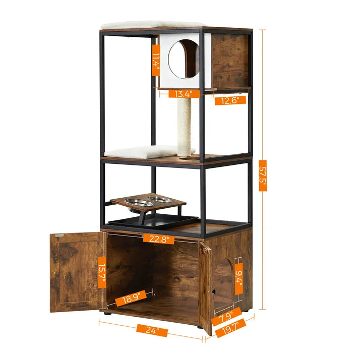 Rustic Brown/Black Kimmel 58" Cat Condo Perfect Napping or Playing