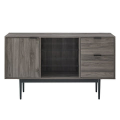 Slate Gray Kinsey 52'' Wide 2 Drawer Buffet Table Two Drawers, Three Clear Glass Shelves, and One Cabinet for Maximum Storage Options