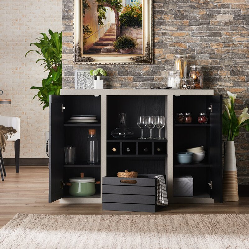47.25'' Wide Sideboard Open Tall Shelf Two Large Side Cabinets Plank Style Design on the Cabinet