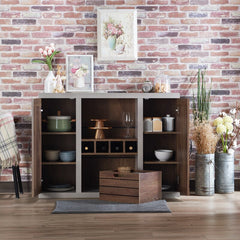 47.25'' Wide Sideboard Open tall shelf Two Large Side Cabinets Plank Style Design