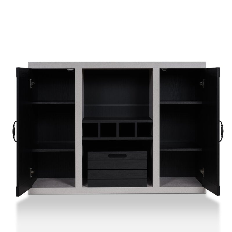 47.25'' Wide Sideboard Open Tall Shelf Two Large Side Cabinets Plank Style Design on the Cabinet