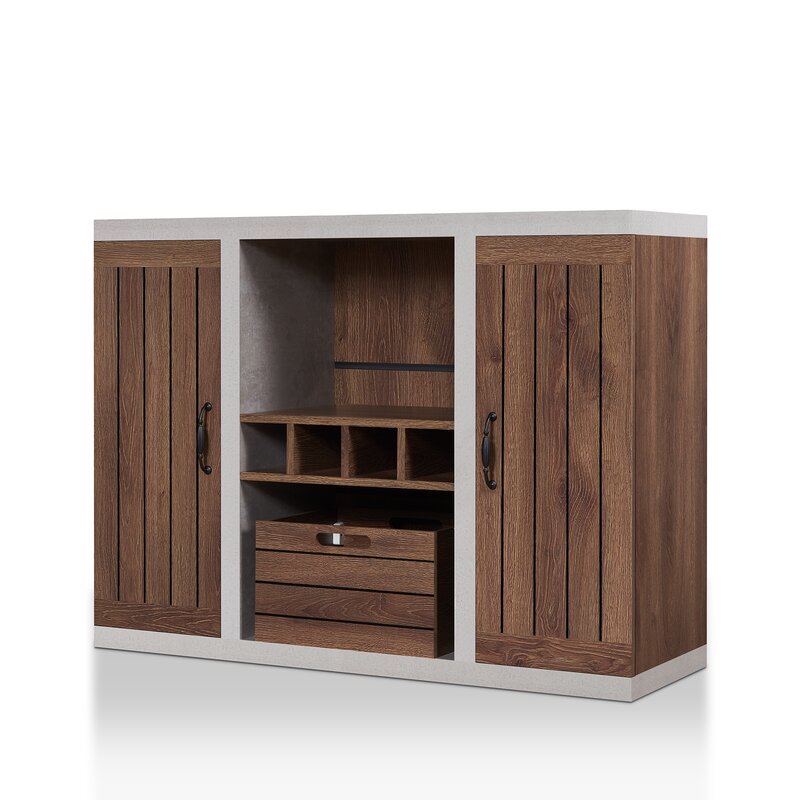 47.25'' Wide Sideboard Open tall shelf Two Large Side Cabinets Plank Style Design