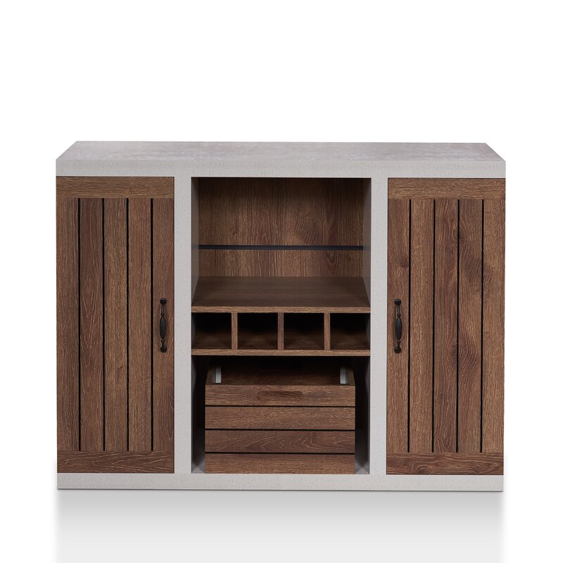 47.25'' Wide Sideboard Open tall shelf Two Large Side Cabinets Plank Style Design