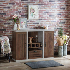 47.25'' Wide Sideboard Open tall shelf Two Large Side Cabinets Plank Style Design