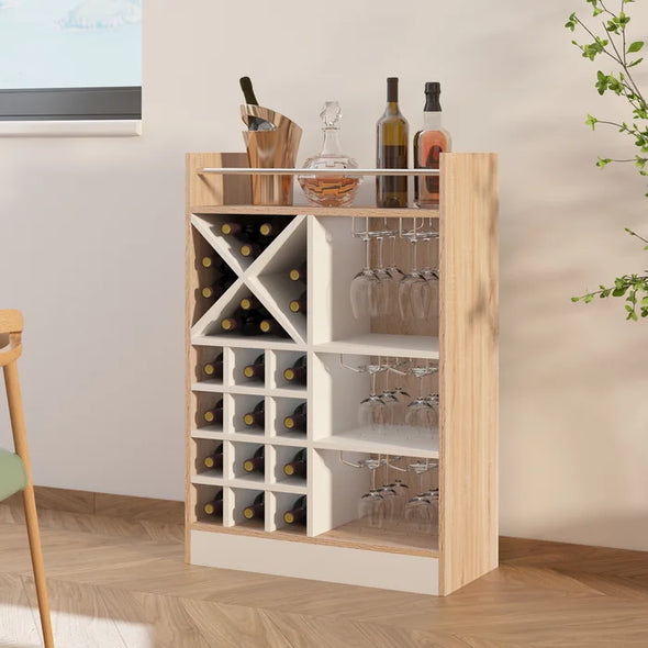 Oak/White Kitchen Dining Room Bar with Wine Storage
