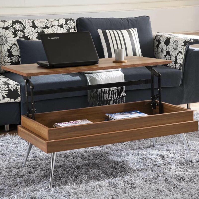 Lift Top 4 Legs Coffee Table  four splayed Metal Legs with a Polished Chrome Finish