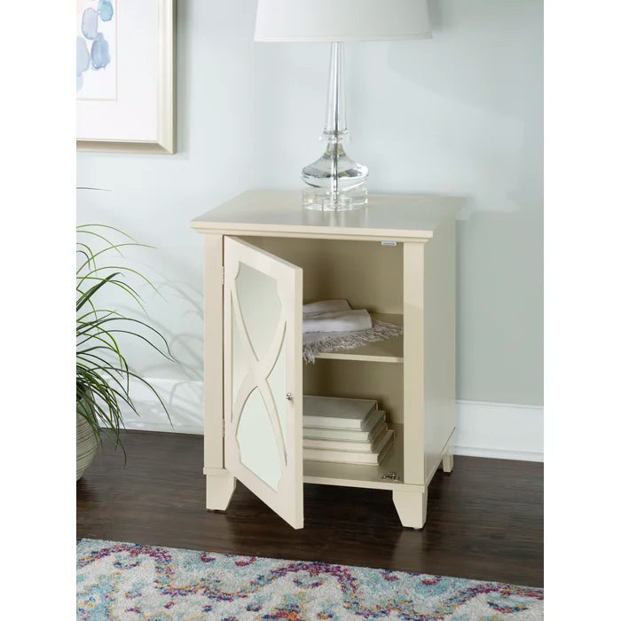 Cream Kohut 26'' Tall 1 - Door Mirrored Accent Cabinet Sturdy and Durability