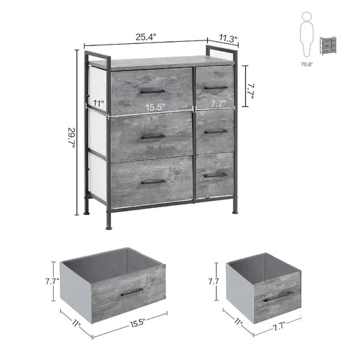 Koit 6 Drawer 11.3'' W Solid Wood Double Dresser Indoor Design