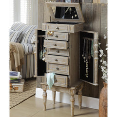 16'' Wide Jewelry Armoire with Mirror Six Different Drawers and Two Swing-Out Doors with Hooks