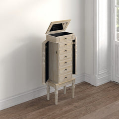 16'' Wide Jewelry Armoire with Mirror Six Different Drawers and Two Swing-Out Doors with Hooks